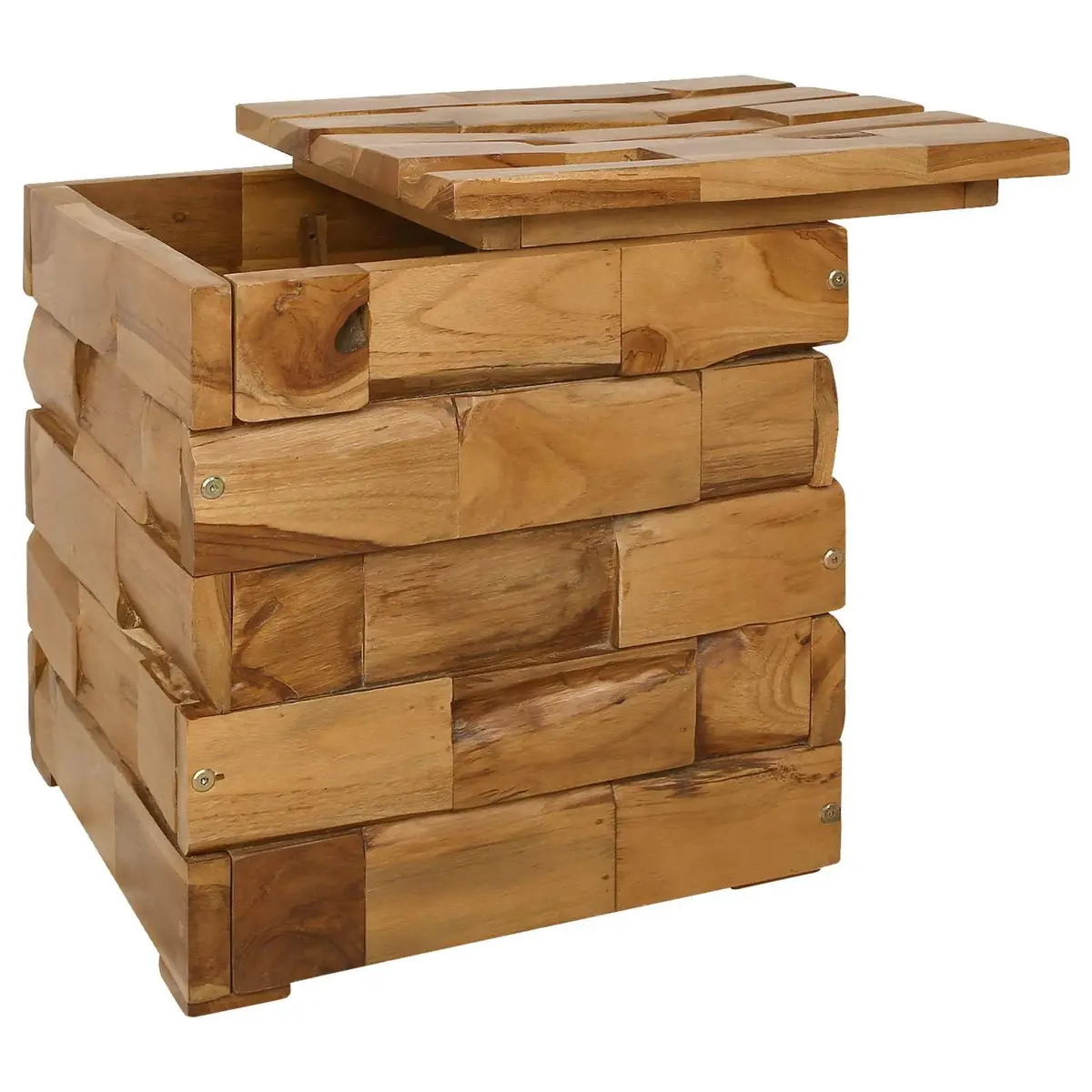 Storage Stool Solid Teak Wood Rectangular Brown