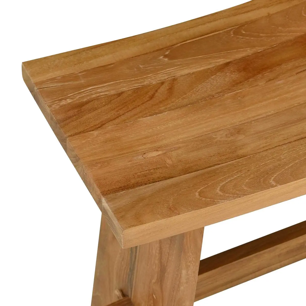 Bathroom Stool Modern Brown Solid Teak Wood Indoor Seating Backless Compact