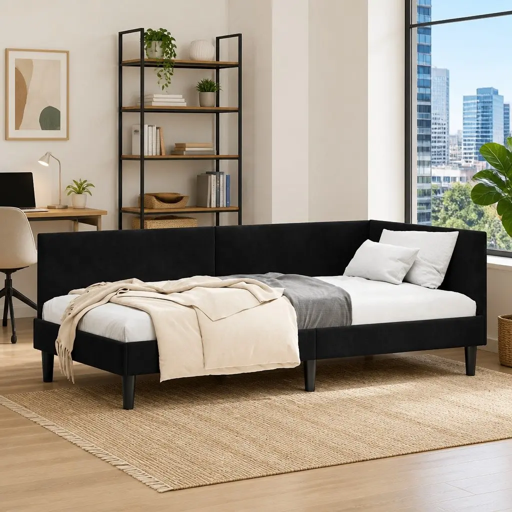Black Corner Bed Frame Sofa 90cm x 190cm