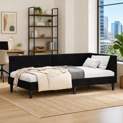 Stylish Black Corner Bed Frame Sofa 90cm x 190cm