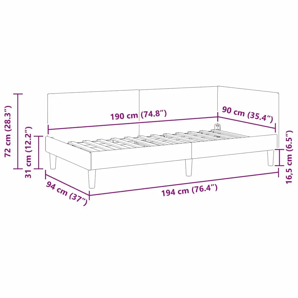Black Corner Bed Frame Sofa 90cm x 190cm