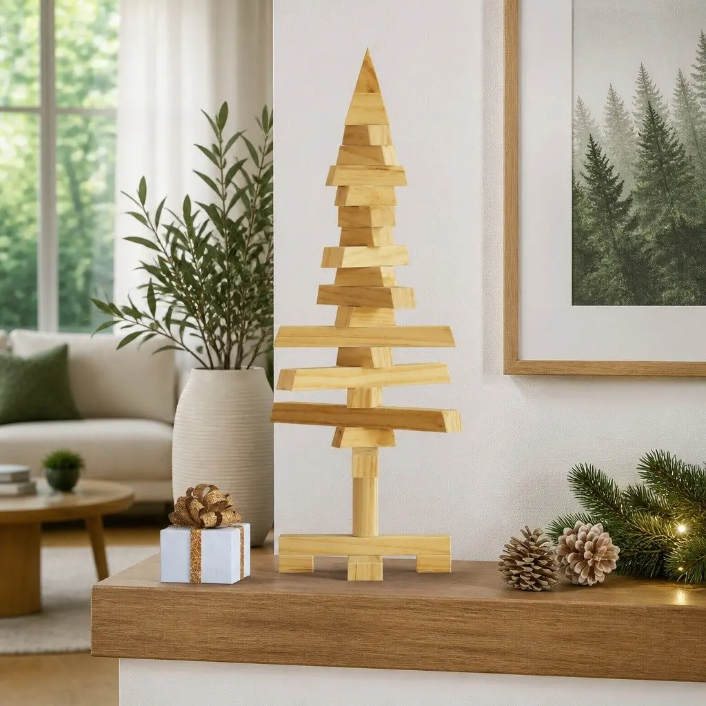 60cm Solid Pine Wooden Christmas Tree with Adjustable Branches