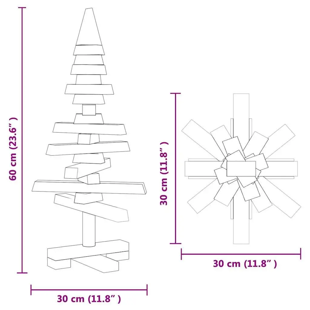 60cm Solid Pine Wooden Christmas Tree with Adjustable Branches