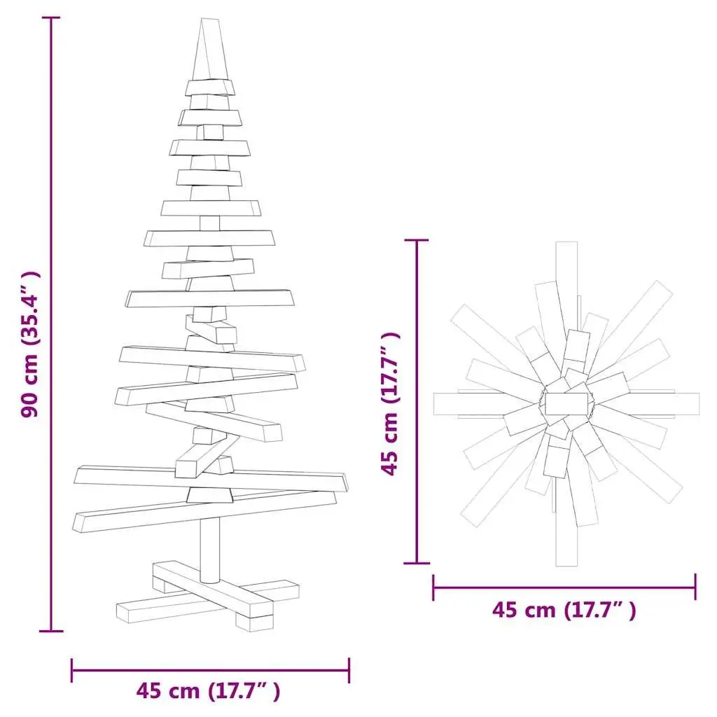 90cm Solid Pine Wooden Christmas Tree with Adjustable Branches