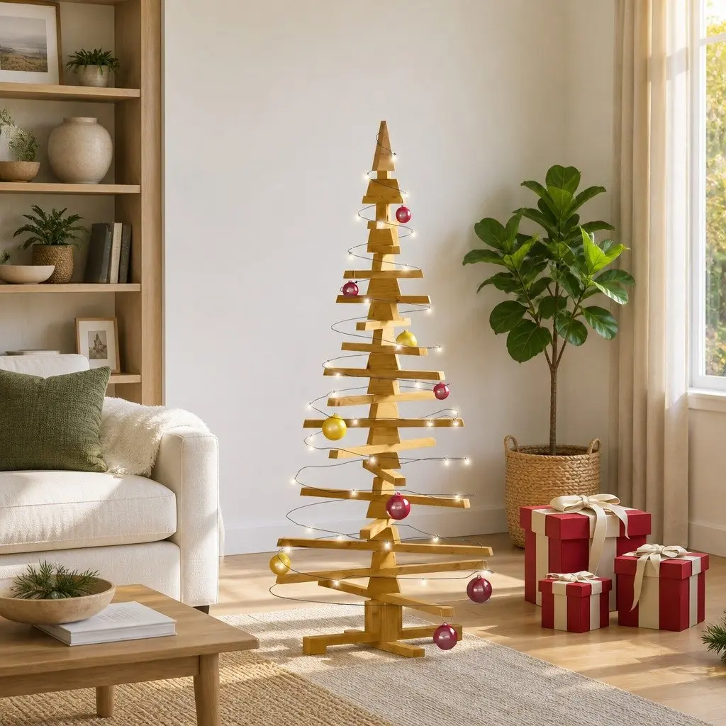 Wooden Christmas Tree 150cm Brown Adjustable