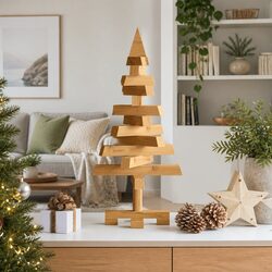 Premium Wooden Christmas Tree 60cm with Brown Pine Base