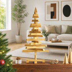 Solid Pine Wood Christmas Tree 90cm with Stand