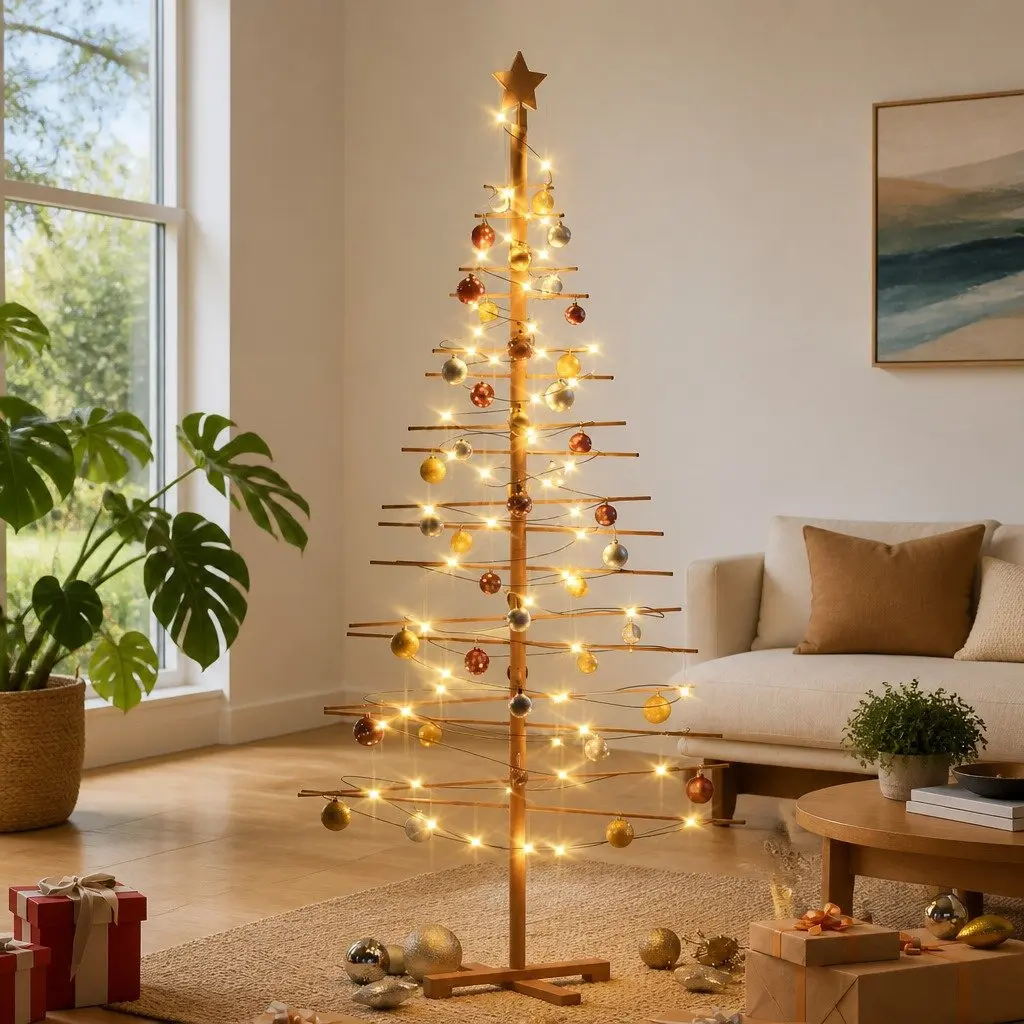 Wooden Christmas Tree Bamboo 180cm Brown Seasonal Decoration