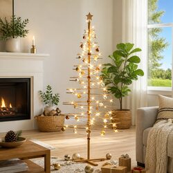 Sturdy Wooden Christmas Tree 210cm Brown Bamboo Decor