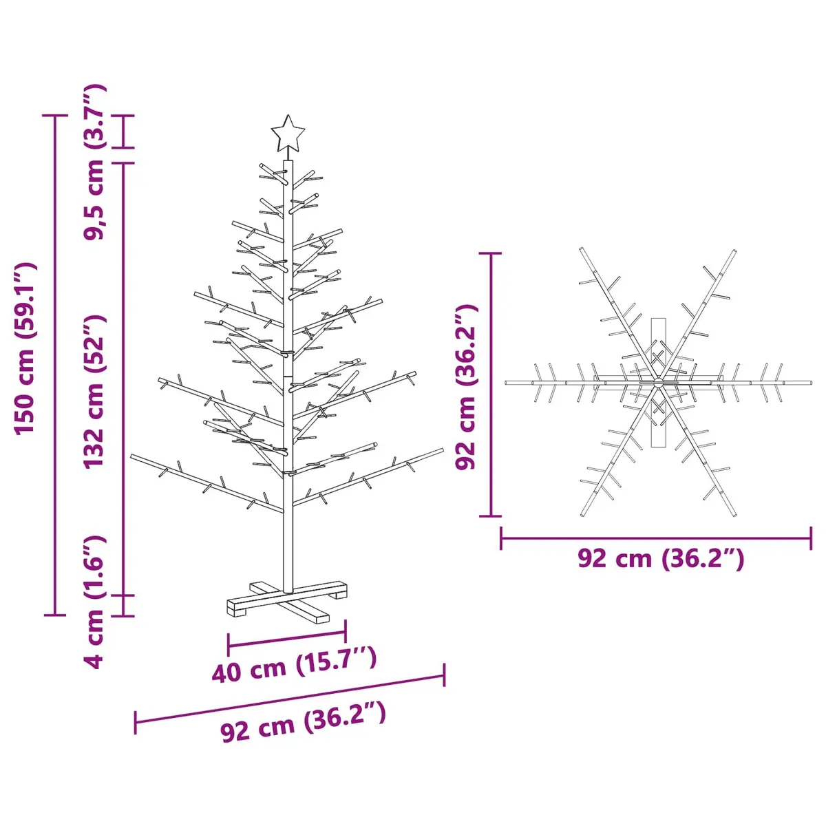 150cm Solid Pine Wooden Christmas Tree with Stand