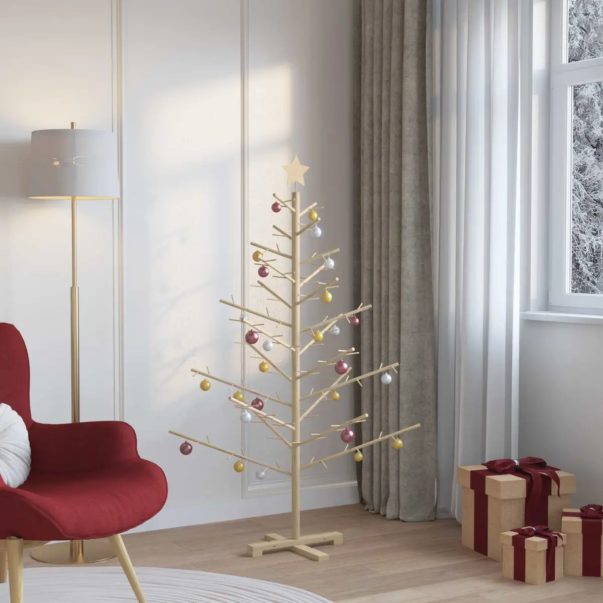 150cm Solid Pine Wooden Christmas Tree with Stand