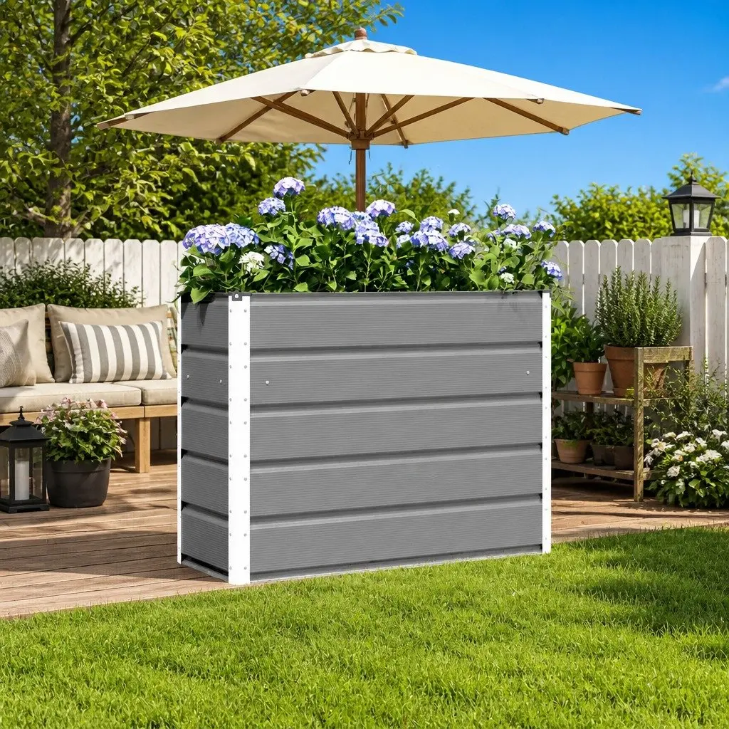 Light Grey Steel Planter 100 x 40 x 75 cm for Indoors and Outdoors