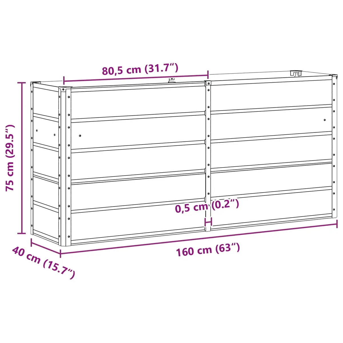 Steel Planter Light Grey 160x40x75cm Indoor Outdoor Large Flower Pot