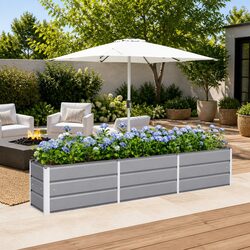 Durable Light Grey Steel Garden Planter 240x40x45cm