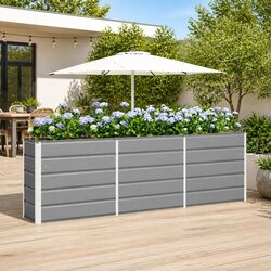 Steel Garden Planter Light Grey 240x40x75cm Indoor Outdoor Patio Flower Box