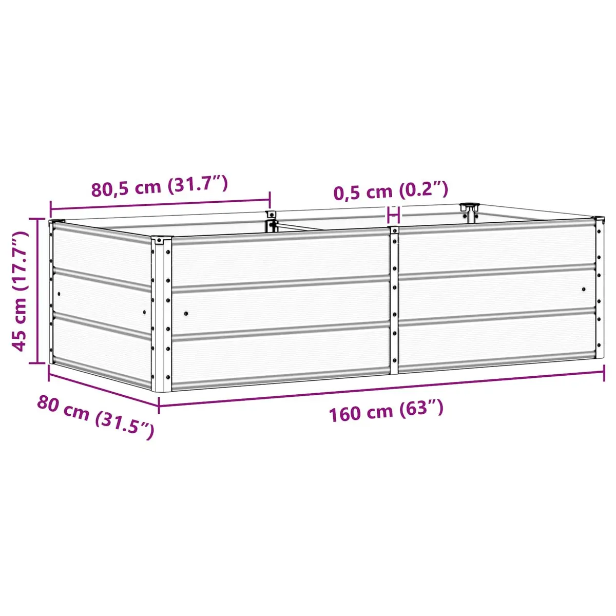 Planter Steel Light Grey 160 x 80 x 45 cm Modern Garden Outdoor Indoor Container
