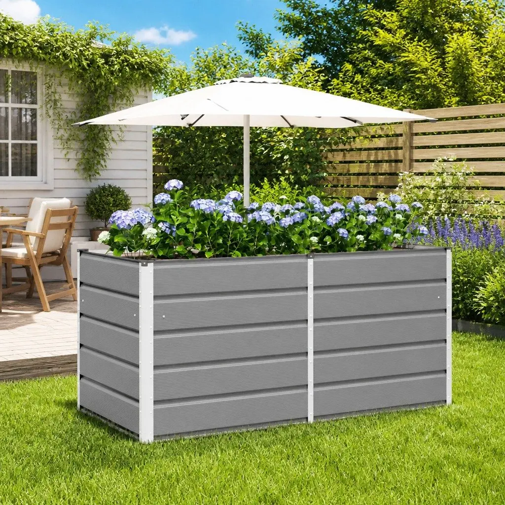 Planter Steel Light Grey 160 x 80 x 75 cm Modern Indoor Outdoor Garden Terrace