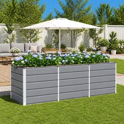 Durable Modern Steel Planter in Light Grey 240x80x75cm