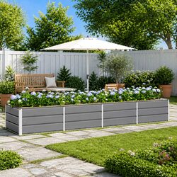Light Grey Steel Planter 320x80x45cm for Modern Spaces