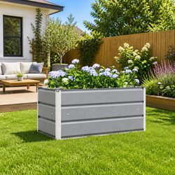 Light Grey Galvanised Steel Planter 100 x 50 x 45 cm