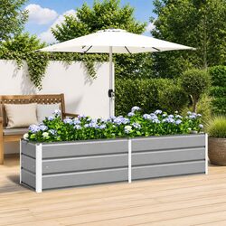 Light Grey Galvanised Steel Planter for Garden Use 195 x 50 x 45 cm