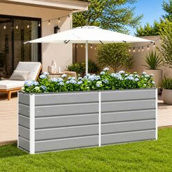 Durable Galvanised Steel Planter in Light Grey 195cm x 50cm x 75cm