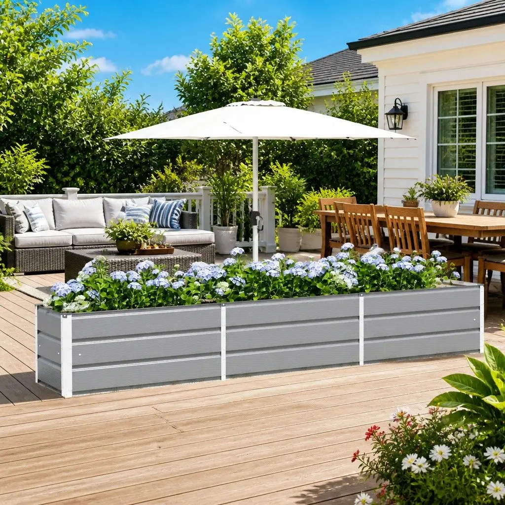Galvanised Steel Planter Light Grey 290 x 50 x 45 cm