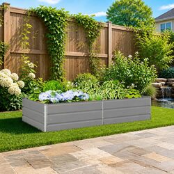 Durable Light Grey Steel Planter for Garden or Terrace