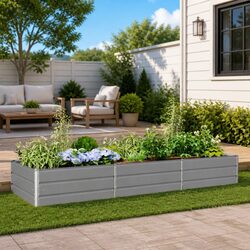 Light Grey Galvanised Steel Planter for Garden 290 x 100 x 45 cm