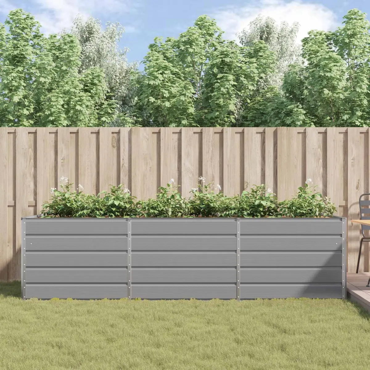 Steel Planter Galvanised 290 x 100 x 75 cm Light Grey