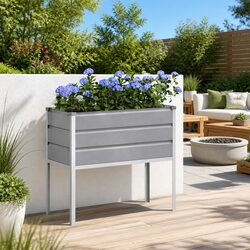 Light Grey Galvanised Steel High Foot Planter for Gardens