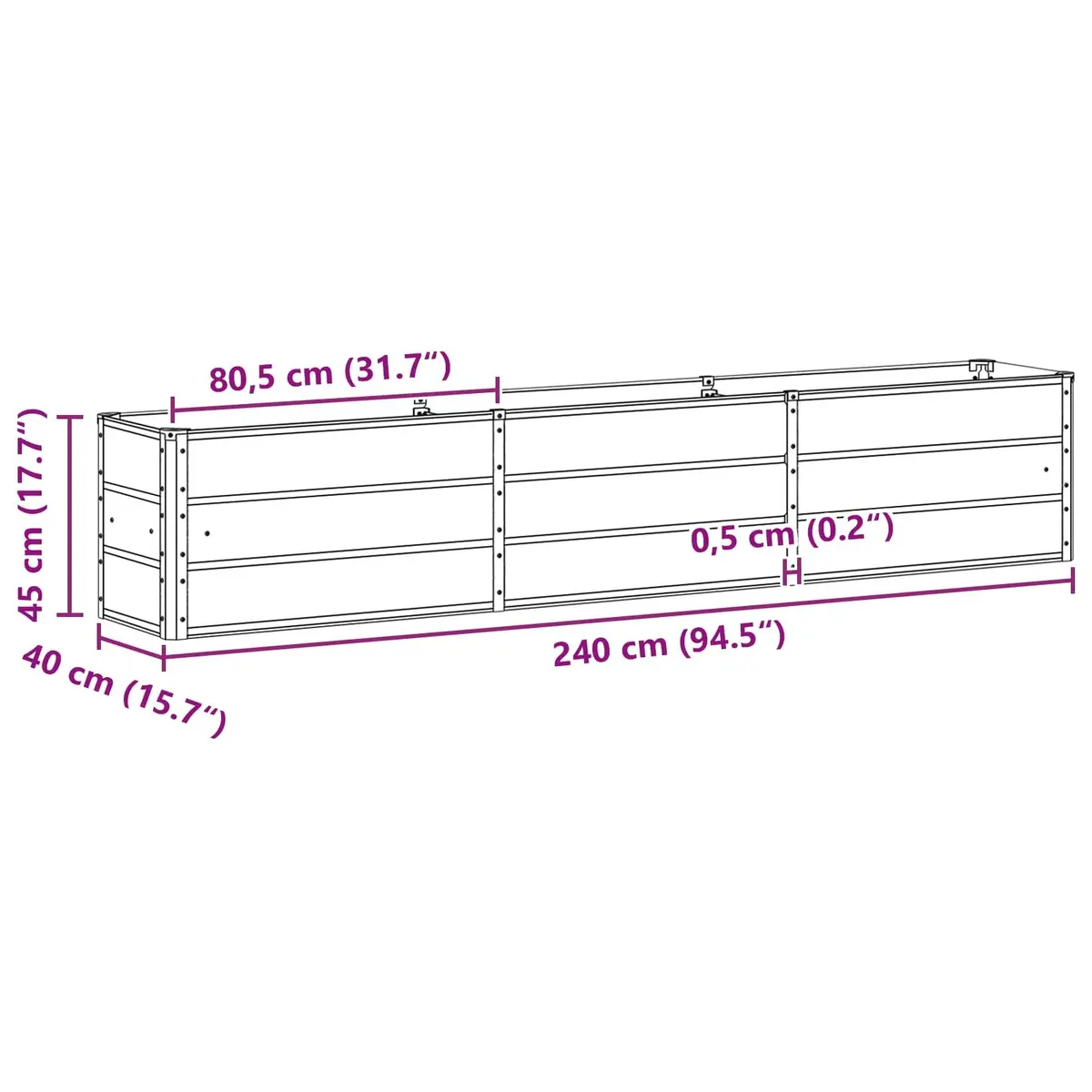 Steel Planter Anthracite 240x40x45cm Indoor Outdoor