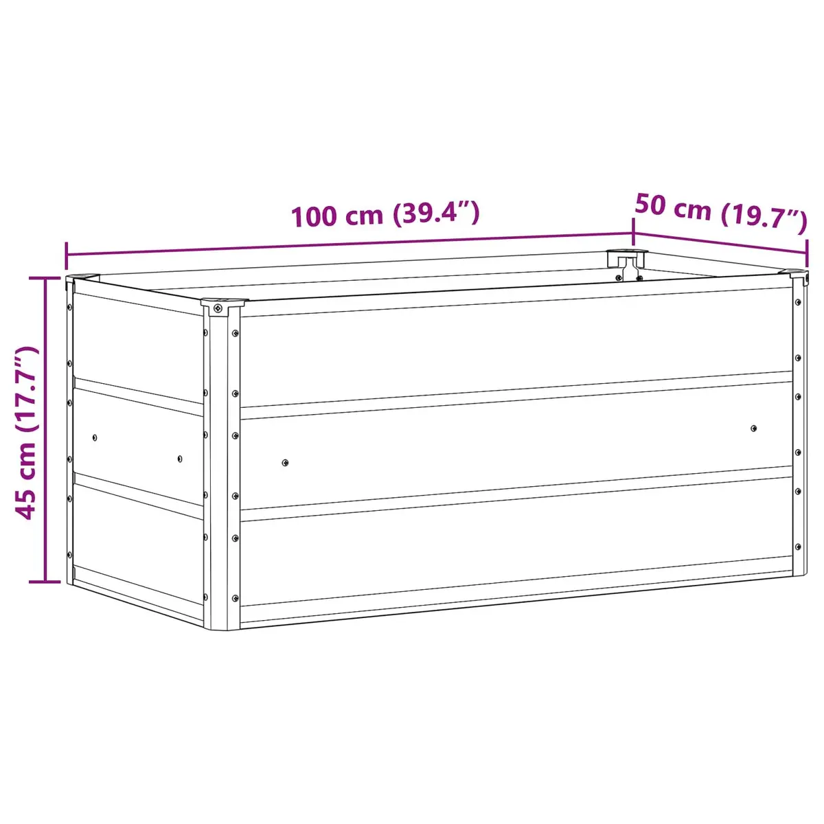 Steel Planter Anthracite 100 x 50 x 45 cm Garden Outdoor Raised Bed Galvanised