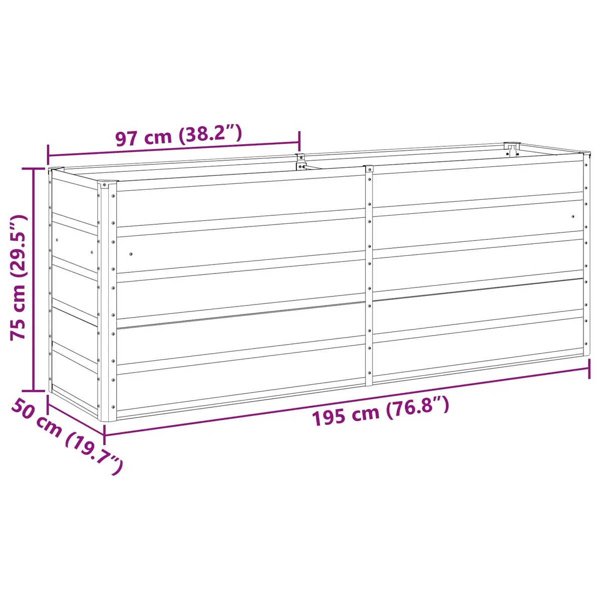 Steel Planter Galvanised Steel 195 x 50 x 75 cm Anthracite