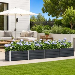 Sturdy Anthracite Galvanised Steel Planter 385 x 50 x 45 cm
