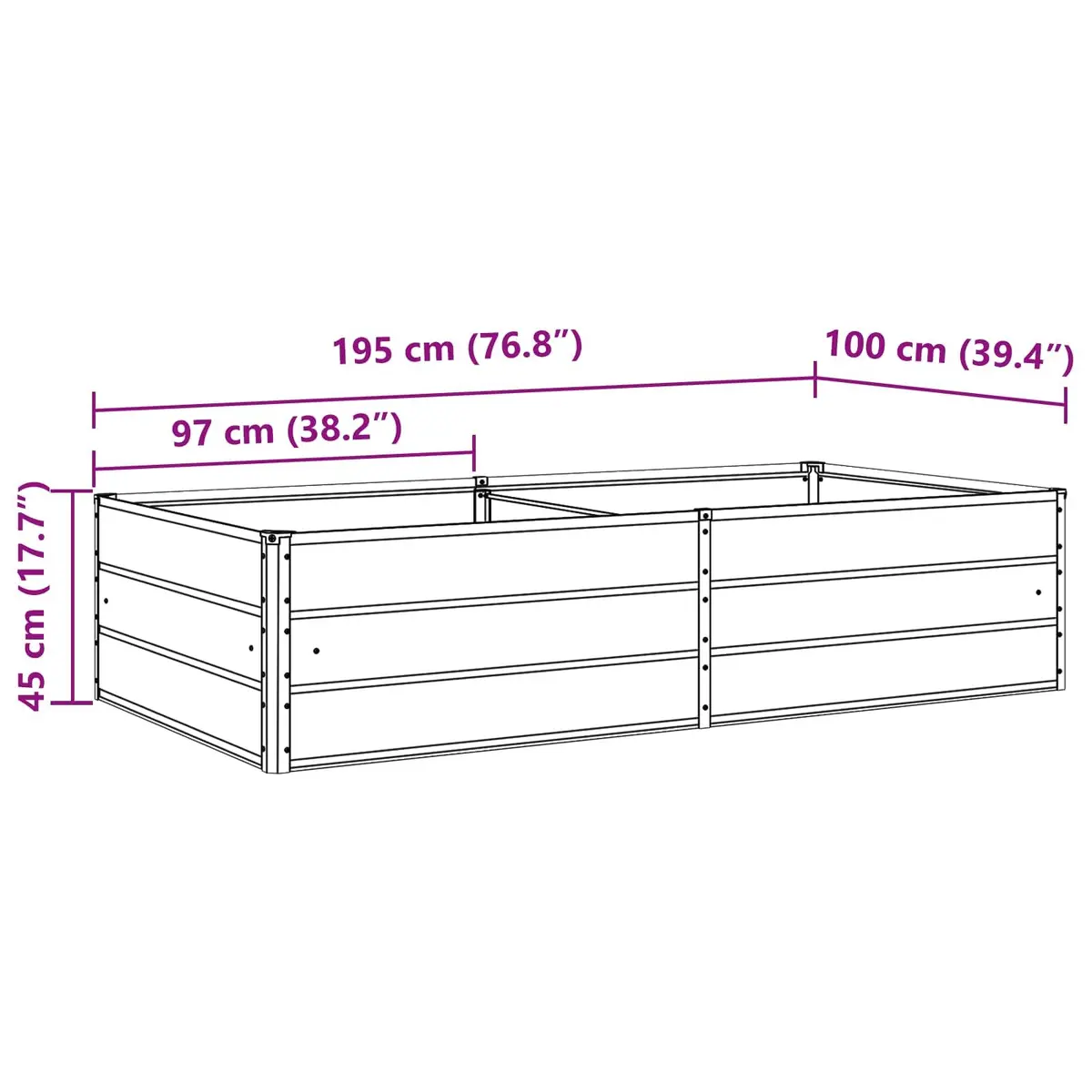 Steel Planter Galvanised 195 x 100 x 45 cm Anthracite