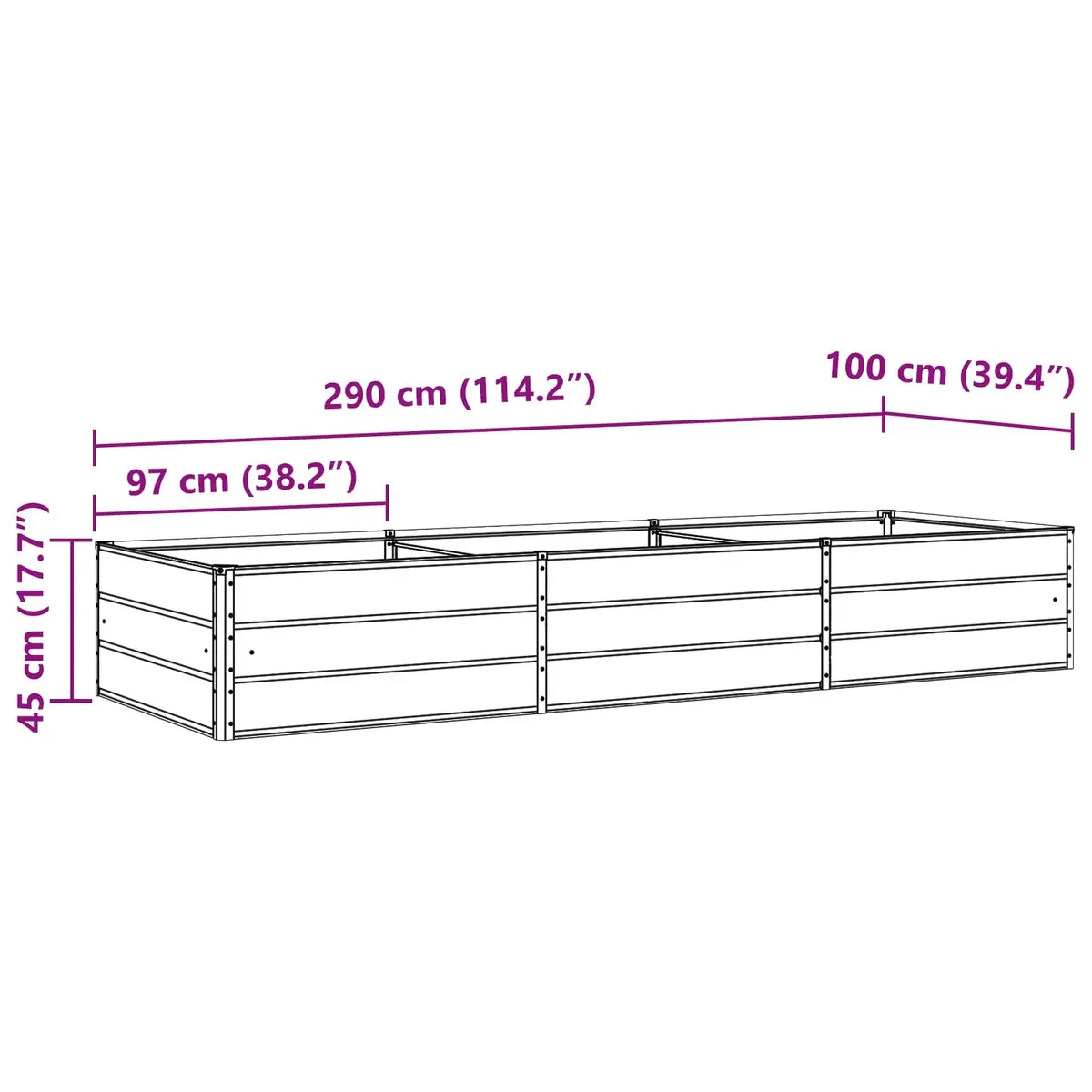 Large Galvanised Steel Planter 290 x 100 x 45 cm Anthracite