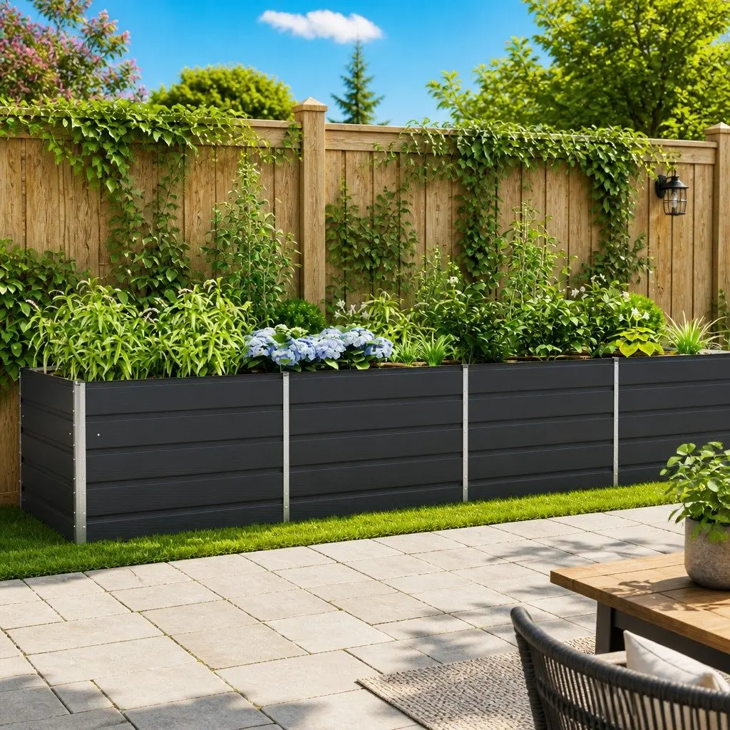 Anthracite Steel Garden Planter 385 x 100 x 75 cm