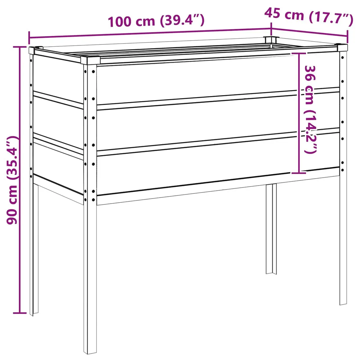 High Foot Planter Galvanised Steel 100 x 45 x 90 cm Anthracite