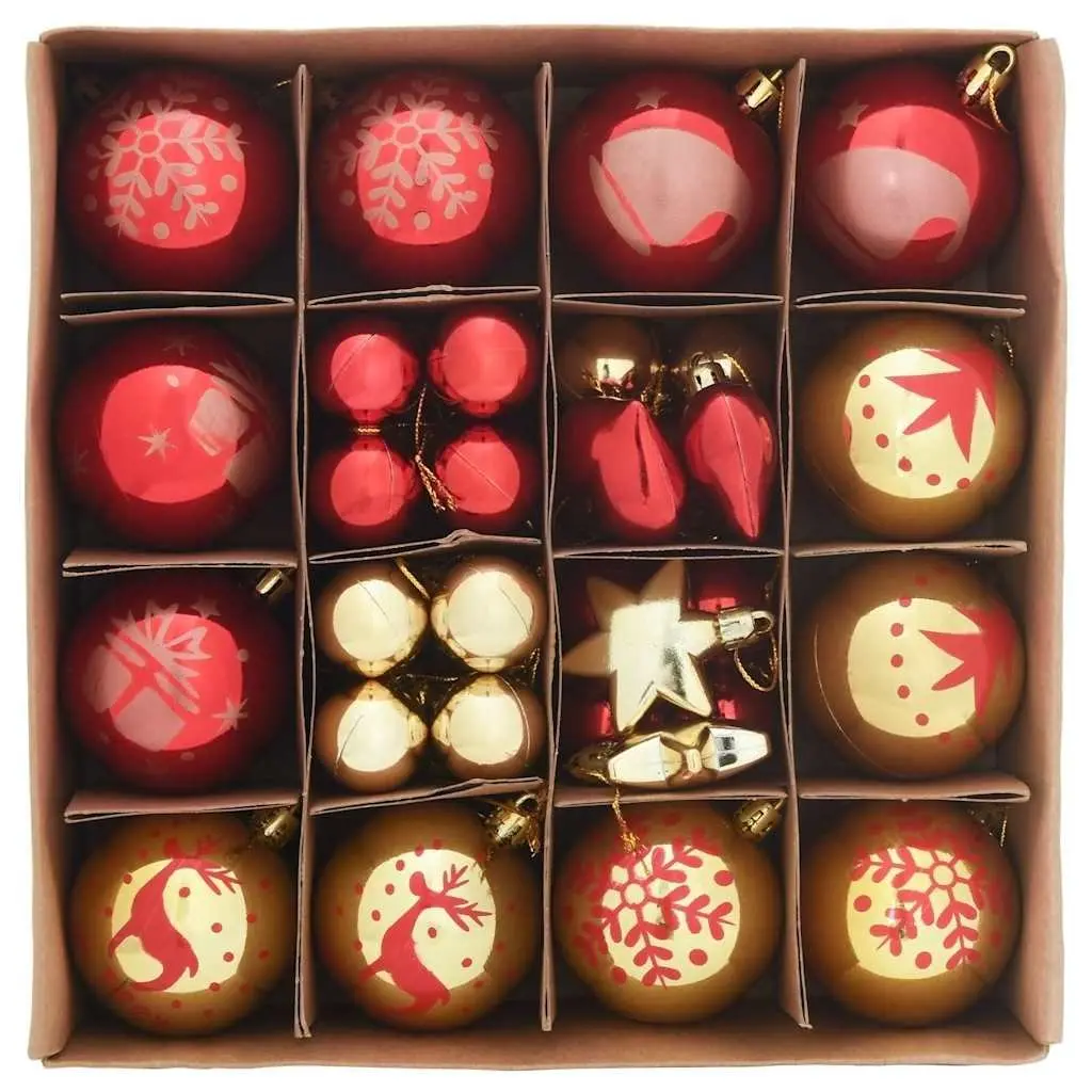 40-Piece Christmas Bauble Set in Red and Gold