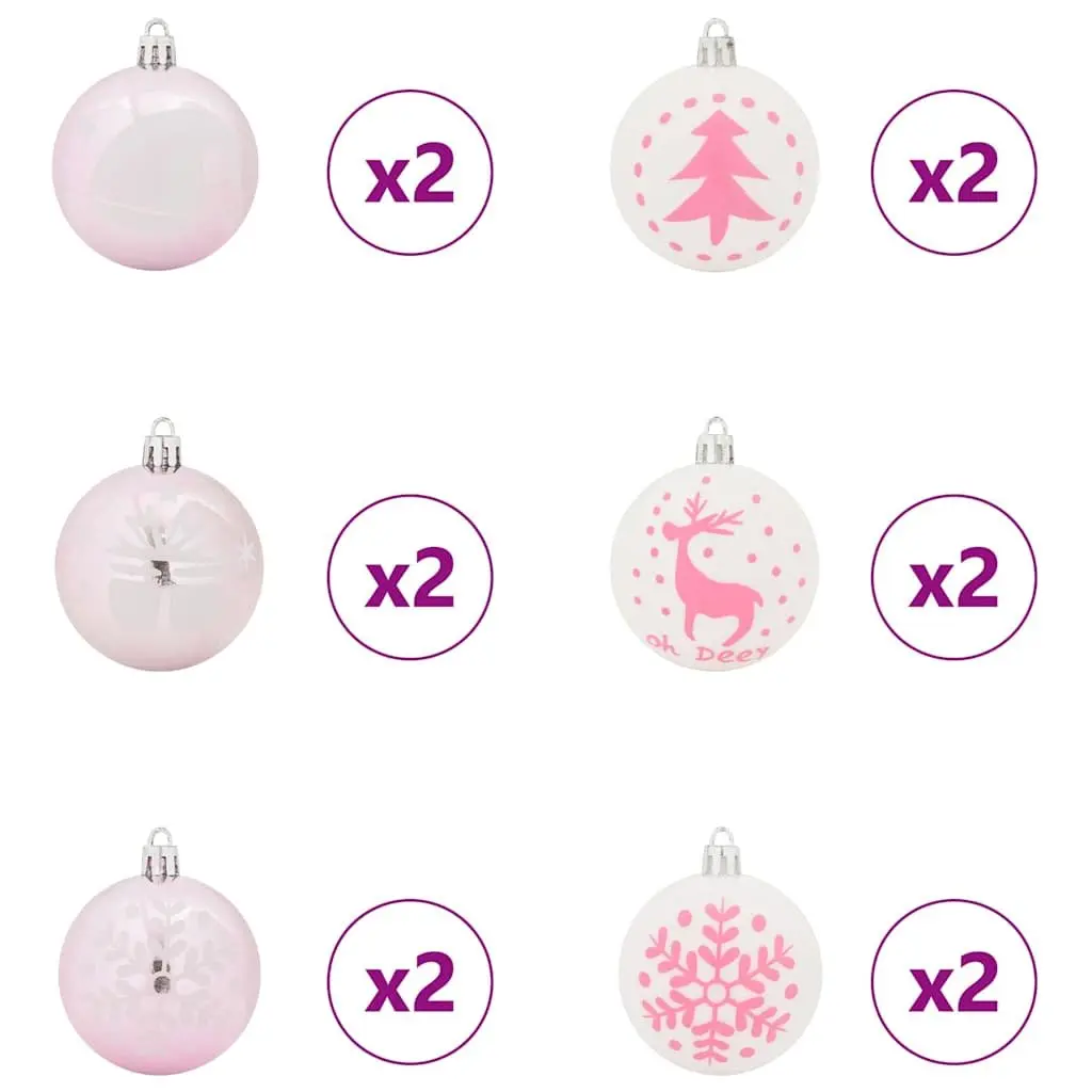 40-Piece Christmas Bauble Ornament Set in White and Pink