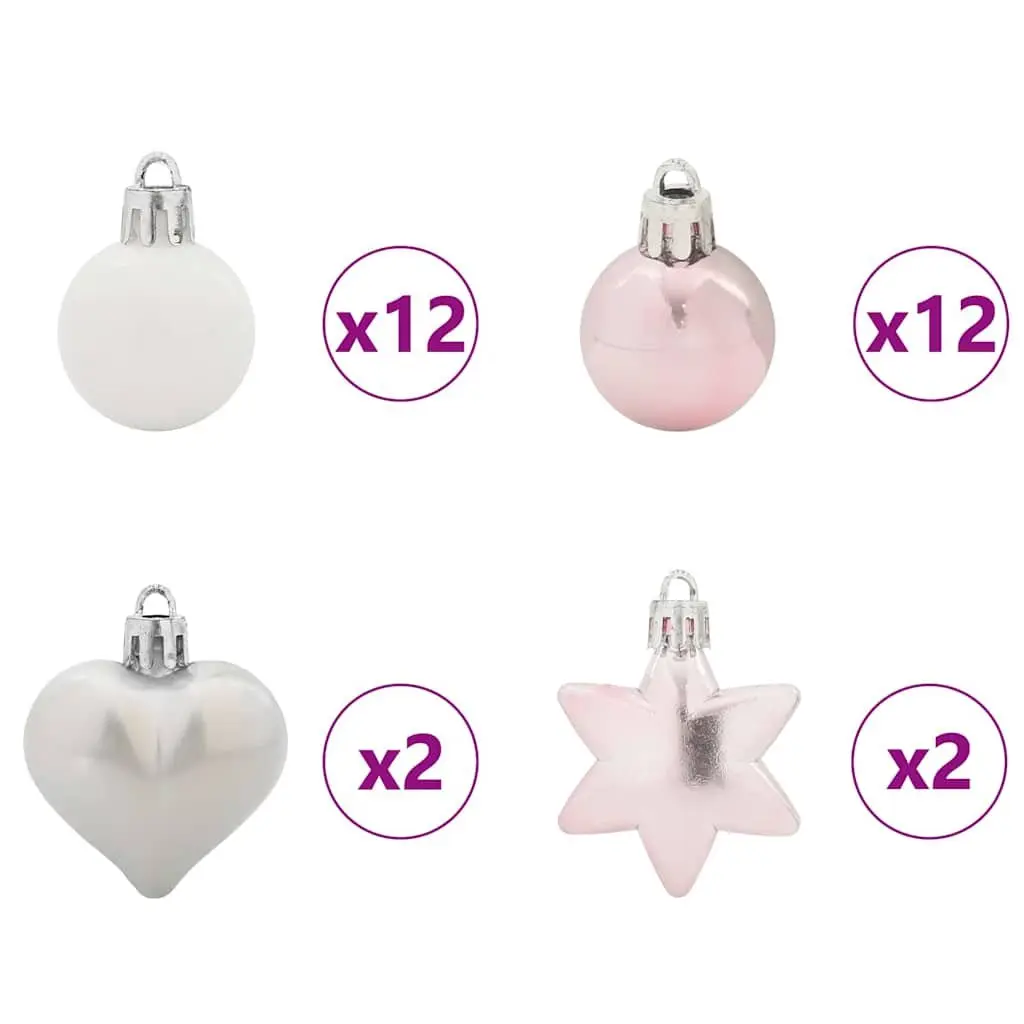 40-Piece Christmas Bauble Ornament Set in White and Pink