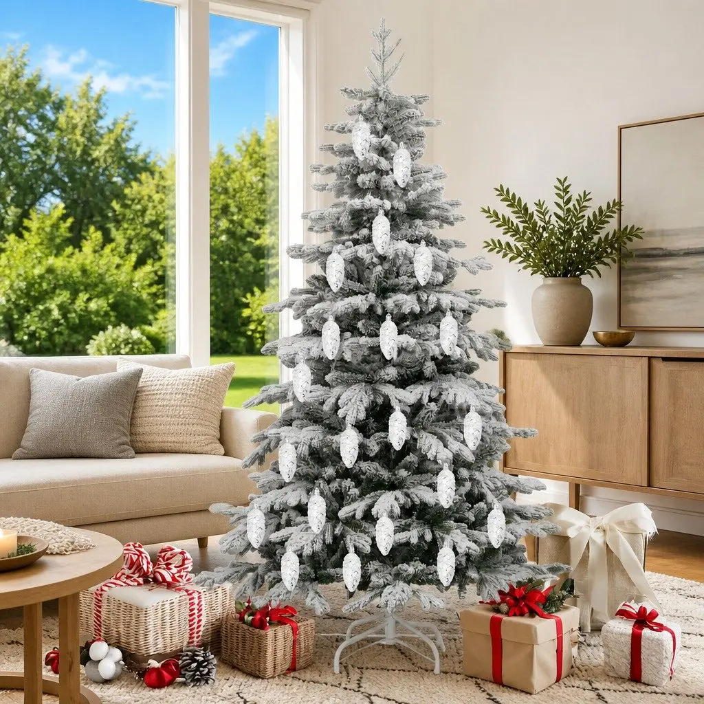 Silver Pine Cone Ball Ornaments 40 pcs