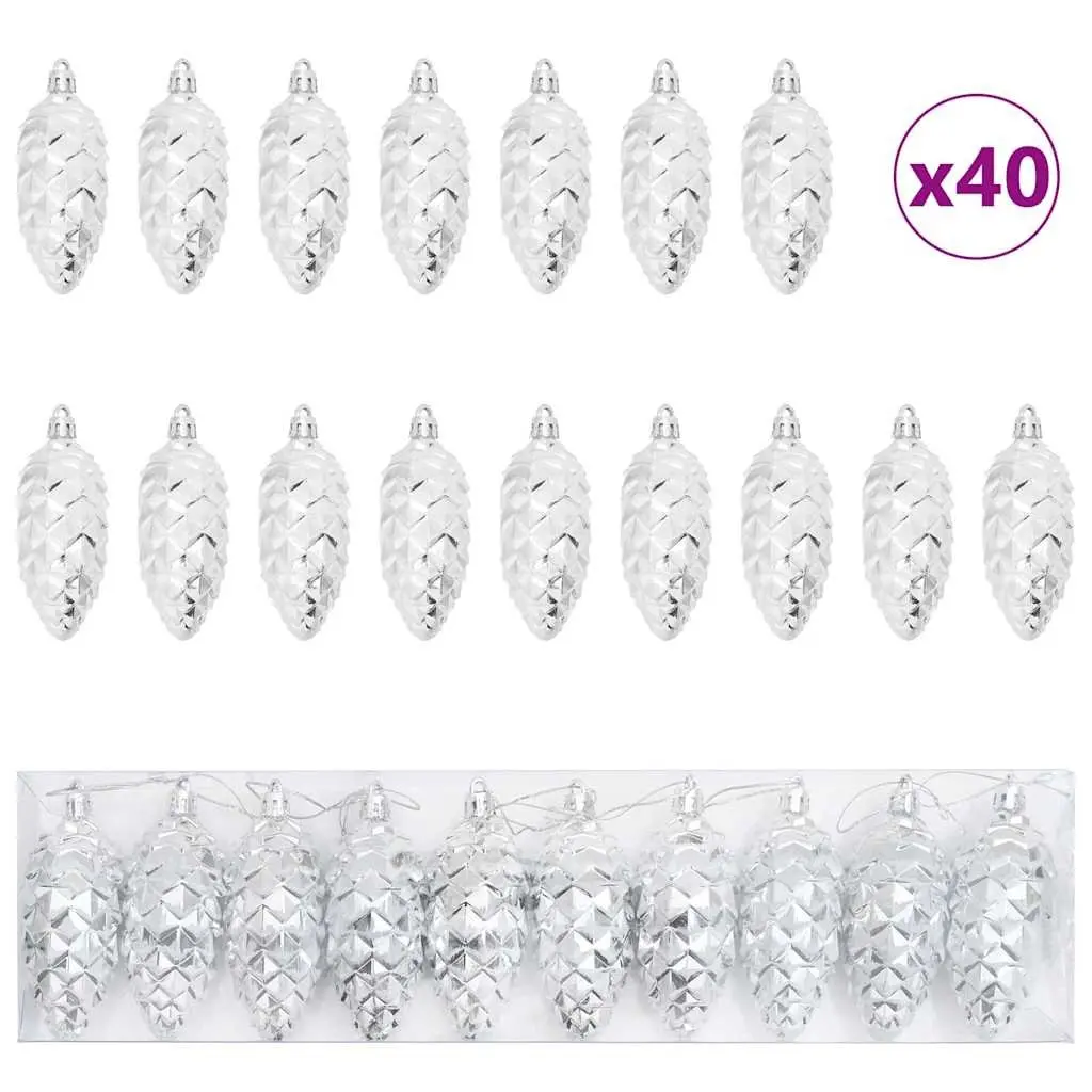 Silver Pine Cone Ball Ornaments 40 pcs