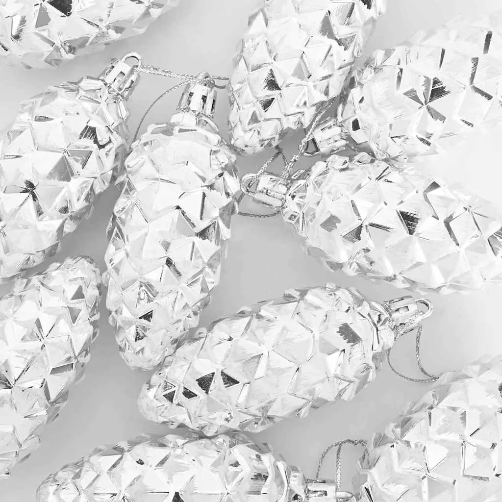 Silver Pine Cone Ball Ornaments 40 pcs