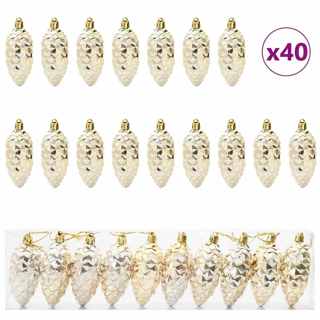 Christmas Ornaments Plastic 40 Piece Gold Pine Cone Ball