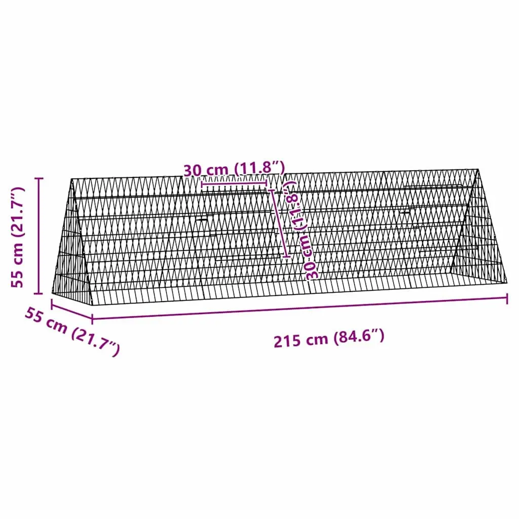 Rabbit Cage Galvanised Steel 215 x 55 x 55 cm Silver