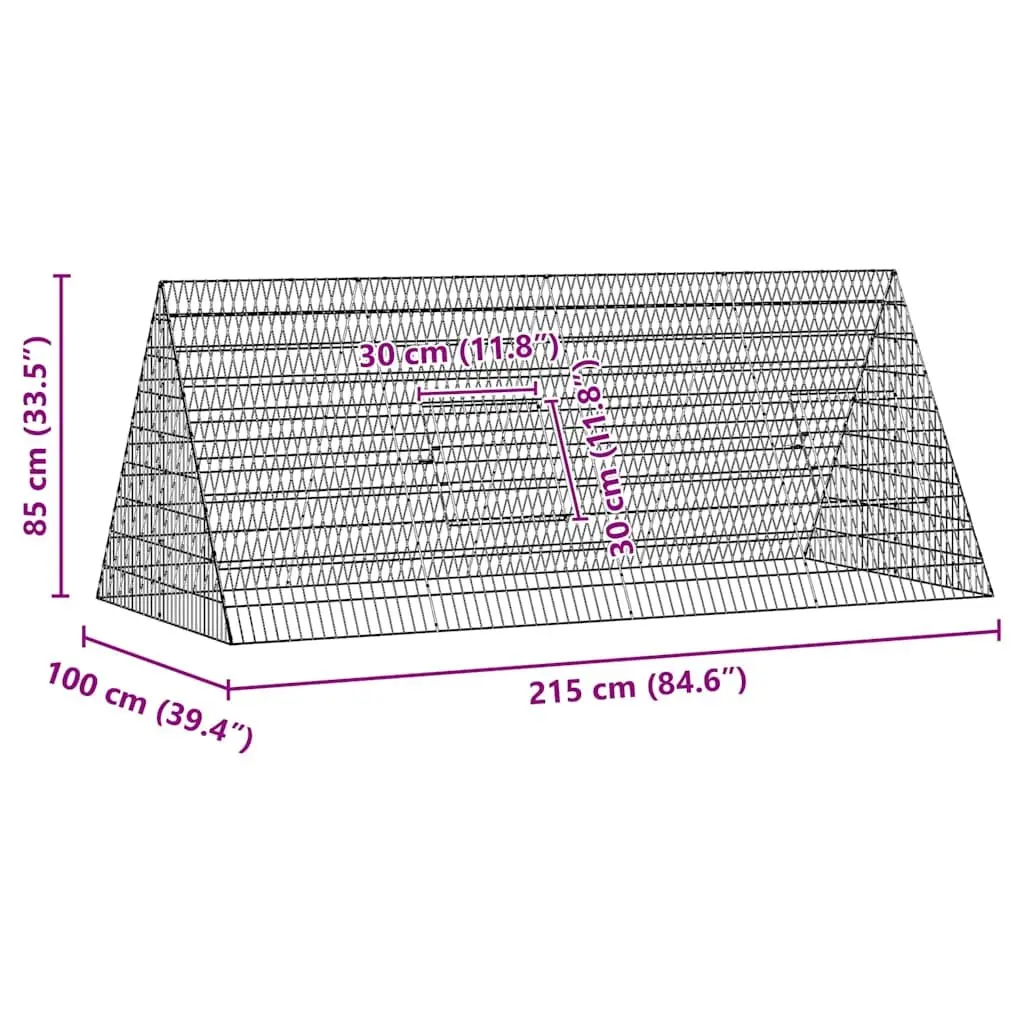 Rabbit Cage Galvanised Steel 215 x 100 x 85 cm Silver