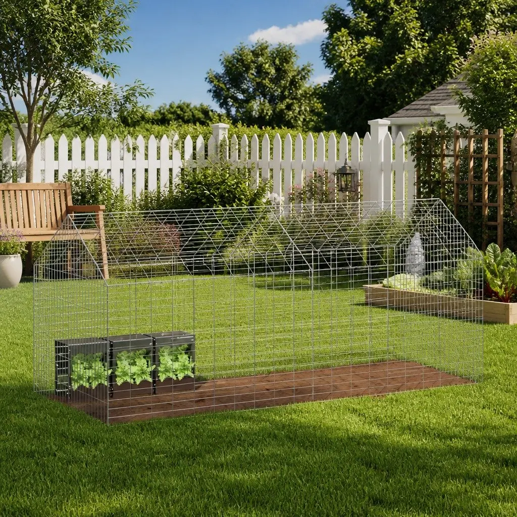 Rabbit Cage Galvanised Steel 200x78x78cm Silver Outdoor Pet Habitat