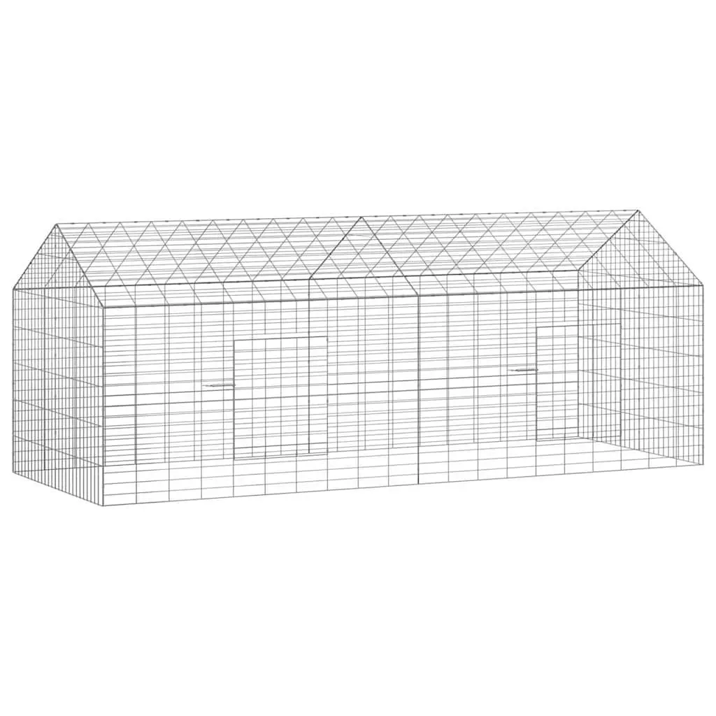 Rabbit Cage Galvanised Steel 200x78x78cm Silver Outdoor Pet Habitat